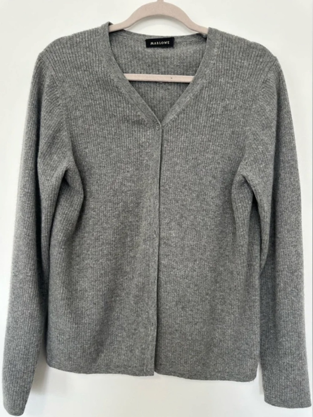 Marlowe Grey Ribbed Cashmere Cardigan Size M